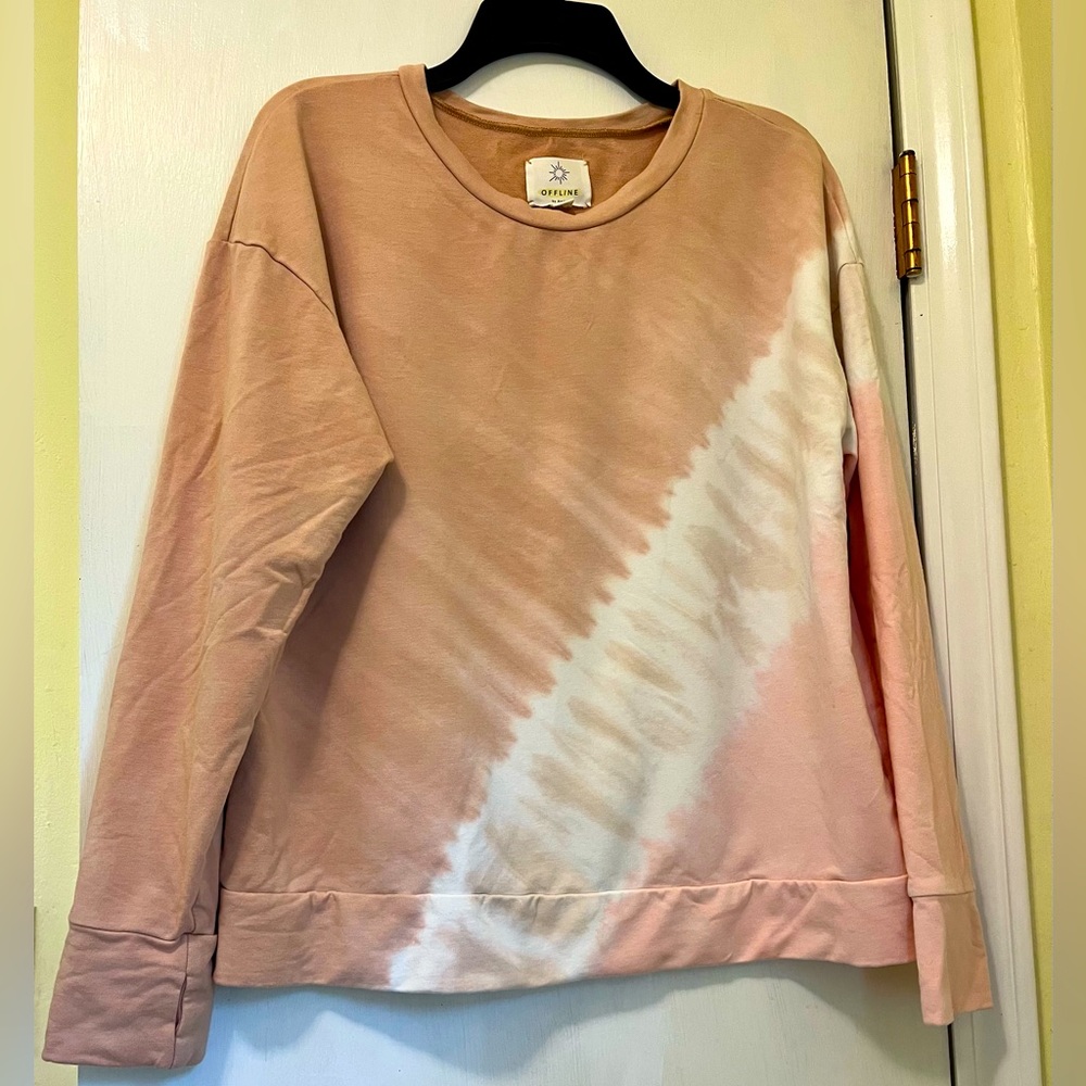 Offline by Aerie Sweatshirt Crew Neck Peach Tan Taupe Tie Dye Size Medium